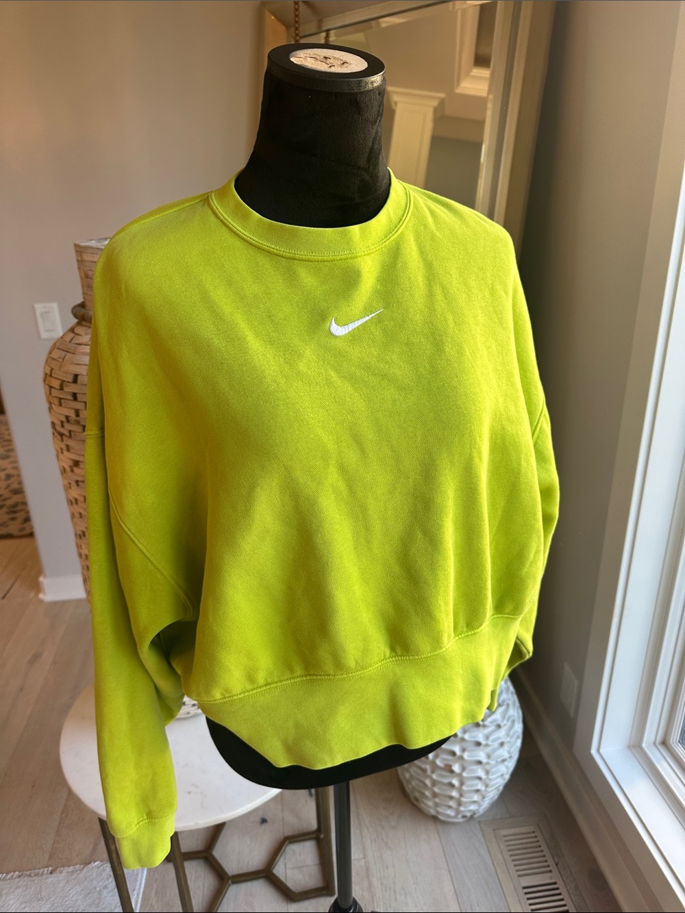 Nike Women's Bright Lime Cropped Crewneck Sweatshirt